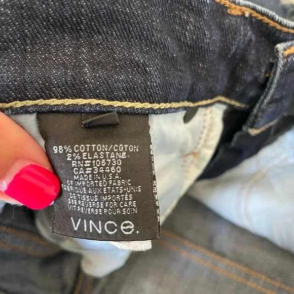 Vince 5 pocket relaxed rolled in destructed dark crimson distressed denim - Picture 9 of 12